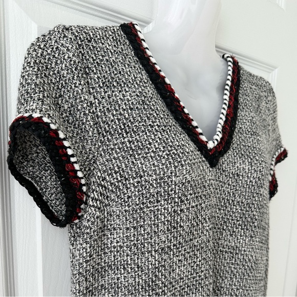 ZARA Basic Black White Tweed Dress With Red Trim Preppy Mod Rich Grandmacore XS - Picture 3 of 8